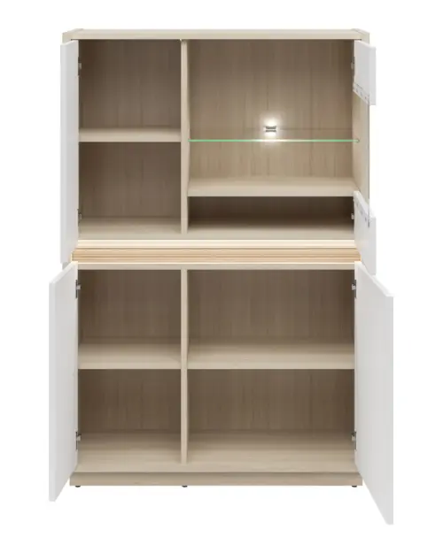 Vitrina Kim con 4 puertas roble riva claro/blanco