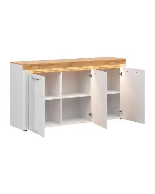 Horton 170 cm three-door chest of drawers white gloss