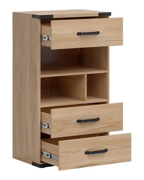 Cómoda Lara 60 cm con 3 cajones y estantes fresno belarus