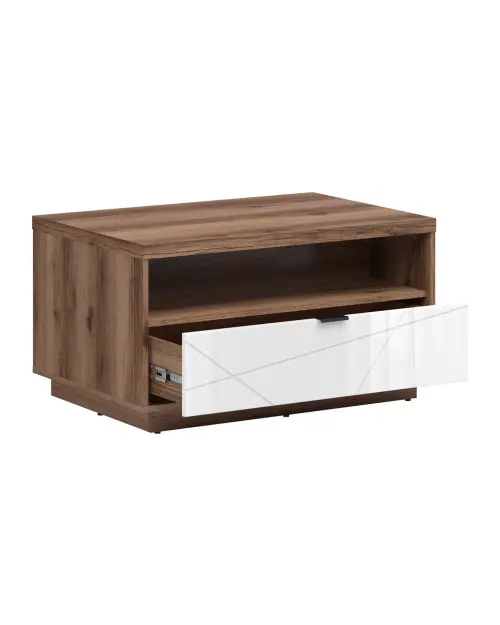 Mesa de centro Forn 90x60 con cajón roble delano oscuro/blanco brillo
