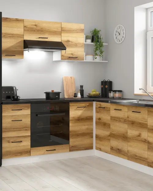 Conjunto de cocina rinconera Junona Line 200x220 roble delano claro con encimera