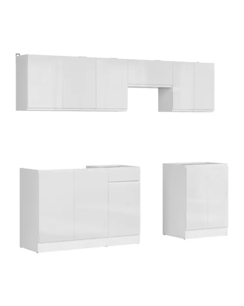 Conjunto de cocina Junona Line 240 cm blanco brillo sin encimera