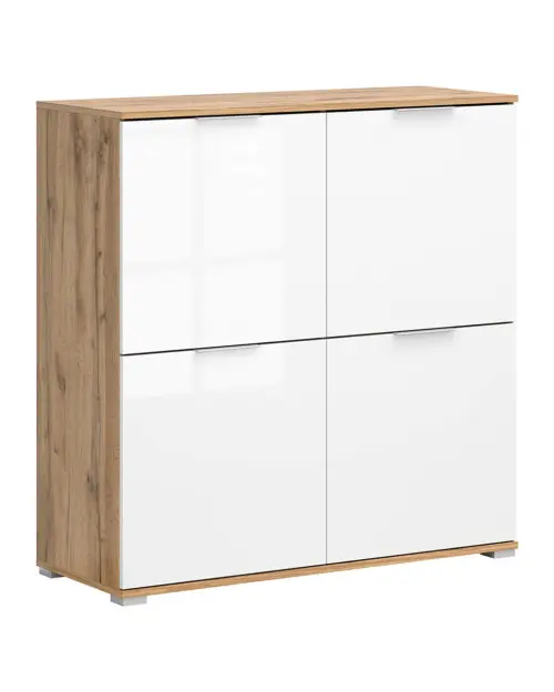 Armario Zele 104 cm de cuatro puertas roble wotan/blanco brillo