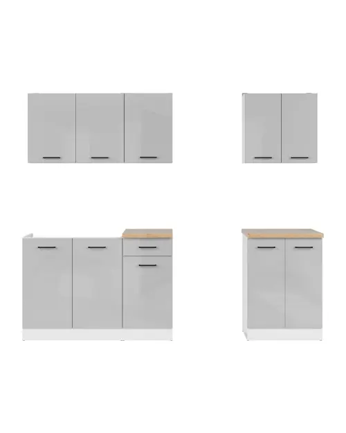 Zestaw kuchenny Junona Line A 180 cm jasnoszary połysk z blatem