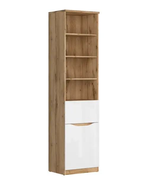 Estantería Nuis 50 cm con puerta, cajón y 4 estantes roble wotan