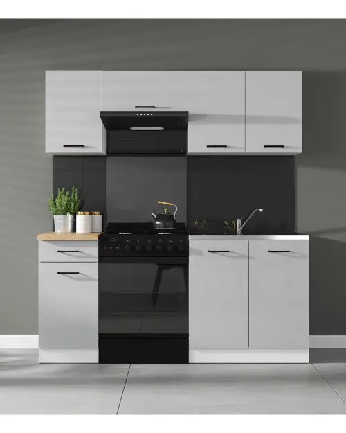 Zestaw kuchenny Junona Line 180 cm jasnoszary połysk z blatem