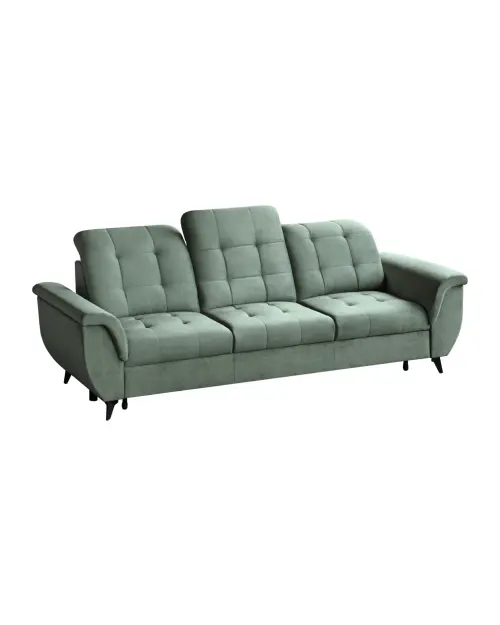 Sofa trzyosobowa rozkładana Doria z zielonego aksamitu