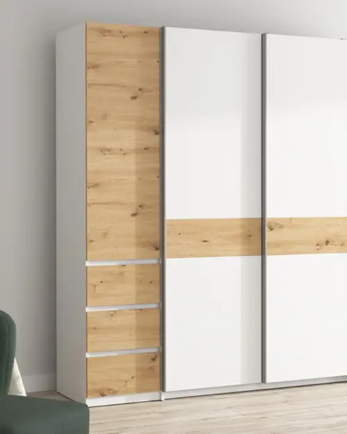 Sliding wardrobe Fabio 215 cm with drawers artisan oak/white