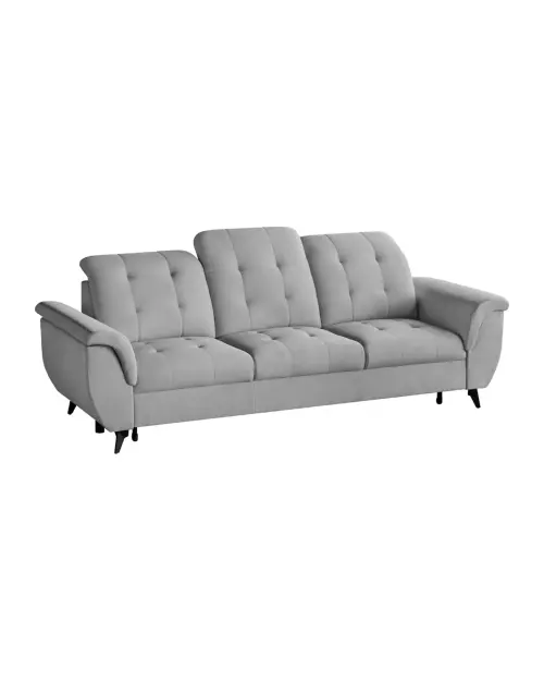 Three-seater Doria velvet sofa bed grey