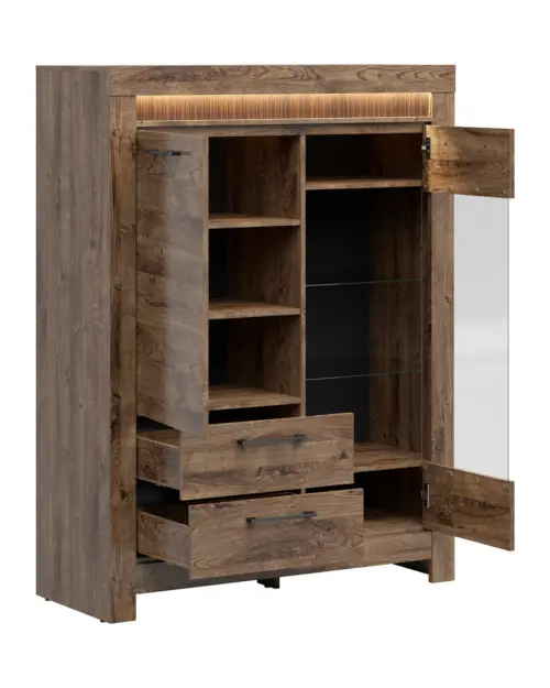 Vitrina Torin 114 cm con 2 puertas y 2 cajones roble ribbeck marrón