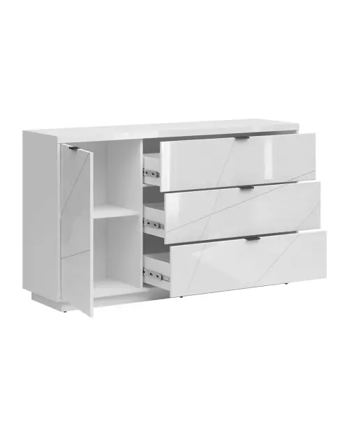 Cómoda Forn 156 cm con puertas y 3 cajones blanco brillo