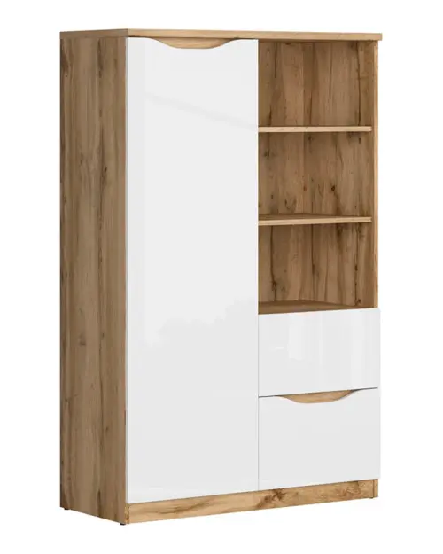 Estantería Nuis 90 cm con puertas 2 cajones y 3 estantes roble wotan