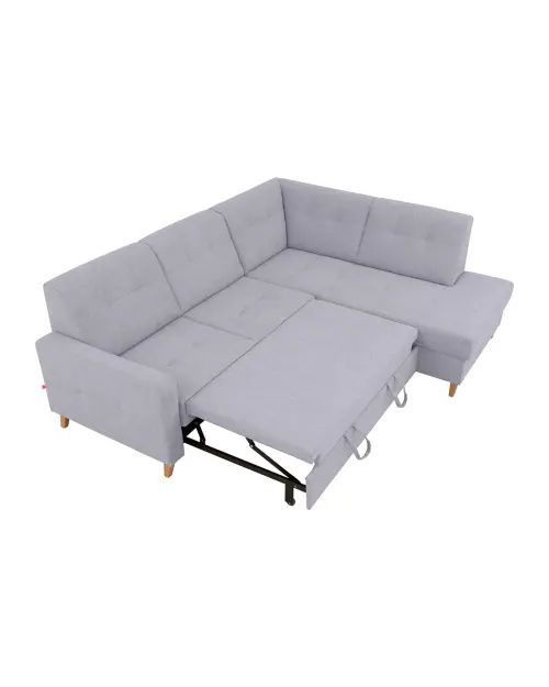 Sofá rinconera derecho Lars con función cama y arcón gris