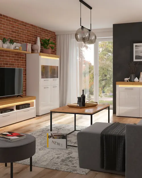 Mueble RTV Horton 166 cm con 2 cajones blanco/roble dorado grandson