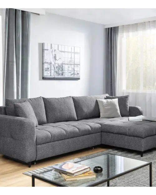 Sofá rinconera universal Twist New desplegable con arcón gris