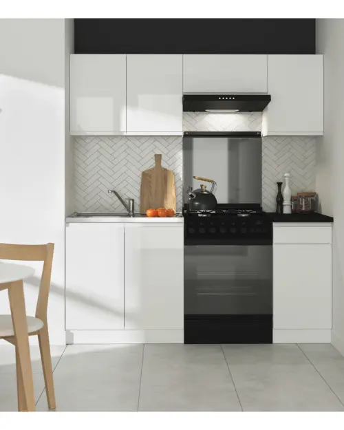 Conjunto de cocina Junona Line 180 cm blanco brillo sin encimera