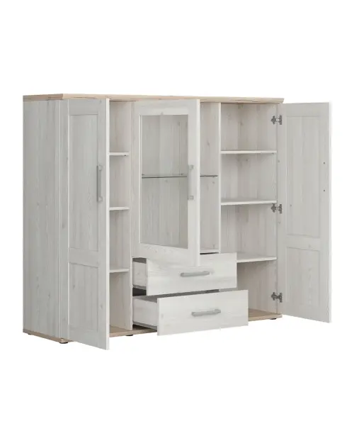 Vitrina Romance 156 cm con 3 puertas y 2 cajones alerce sibiu claro