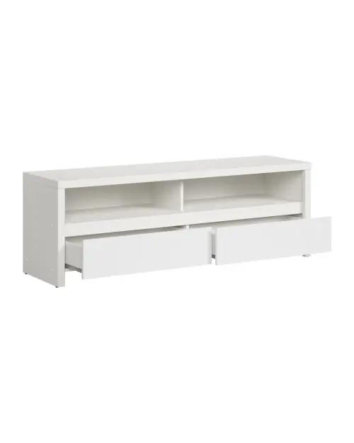 Mueble RTV Kaspian 143 cz con 2 cajones y un estante blanco