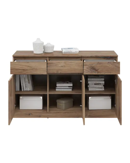 Cómoda Saturn 135 cm con 3 puertas y 3 cajones roble flagstaff oscuro
