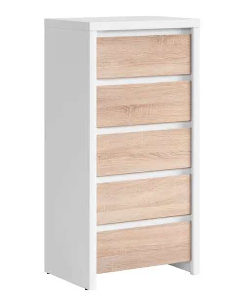 Комод Kaspian 56 см з 5 шухлядами білий/дуб сонома