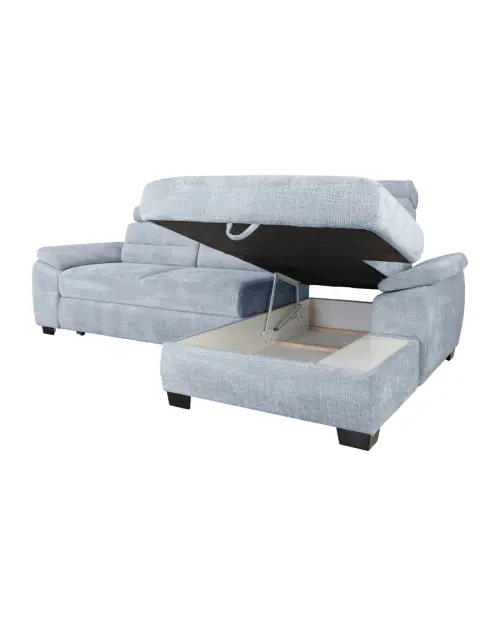 Угловой диван правосторонний Aguda раскладной с ящиком синий