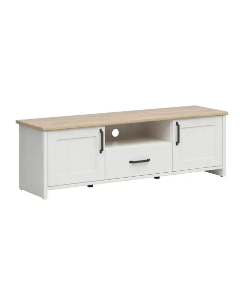 Mueble RTV Loksa 160 cm con 2 puertas y un cajón pino andersen blanco