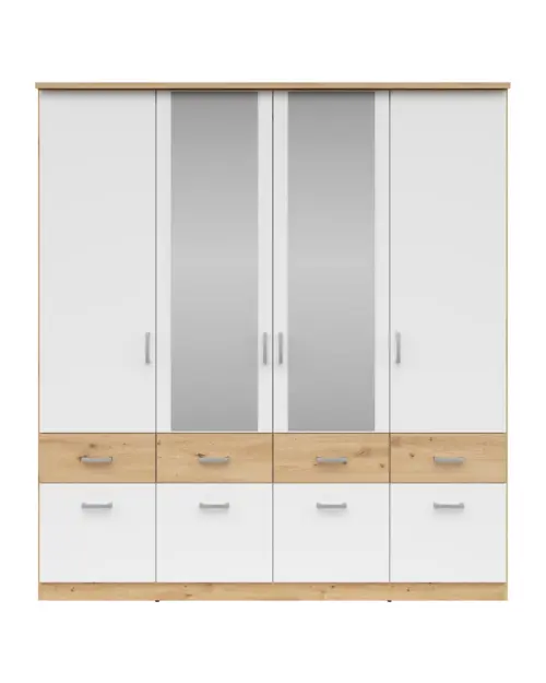 Four-door wardrobe Brando-4 181 cm with mirror and drawers artisan oak/white