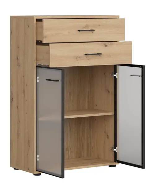 Estantería Space Office 80 cm con 2 puertas y 2 cajones roble artisan