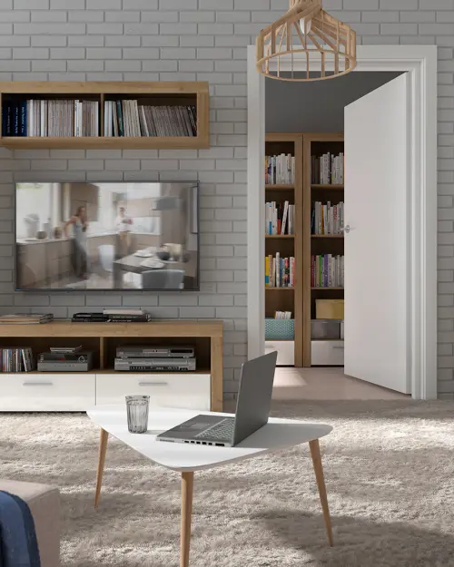 Vitrina Balder 62 cm con puertas roble riviera/blanco brillo