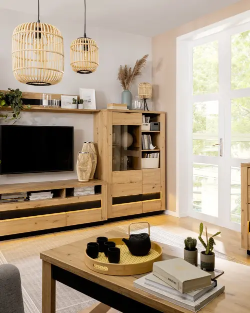 Mueble RTV Ostia 161 cm con 2 cajones y un estante roble artisan