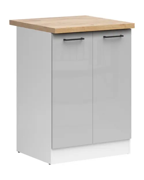 Armario de cocina inferior Junona Line 60 cm de dos puertas gris claro brillo con encimera