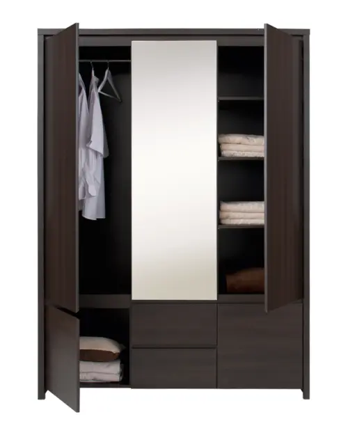 Armario de cinco puertas Kaspian 153 cm con espejo y cajones wenge