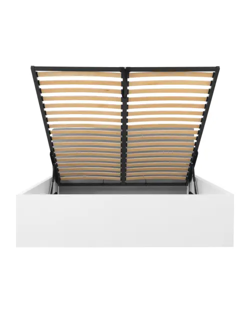 Cama Tetrix 160x200 con somier, contenedor y cabecero tapizado blanco brillo