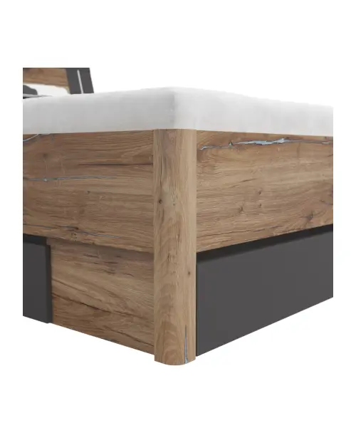 Cama Saturn 140x200 con 3 cajones roble flagstaff oscuro/grafito