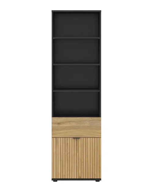 Estantería Luen 57 cm con puertas y cajón roble tegola/roble mauvella