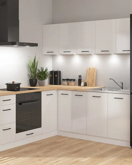 Conjunto de cocina de esquina Junona Line 200x200 brillo tiza con encimera