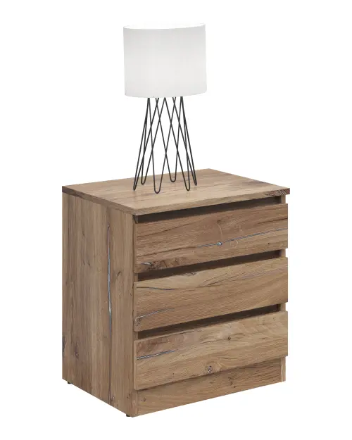 Mesita de noche Saturn 45 cm con 3 cajones roble flagstaff oscuro