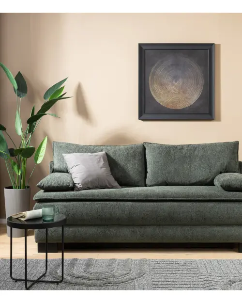 Three-seater Lindon sofa bed with storage green chenille