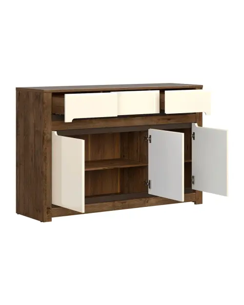 Cómoda Ruso 149 cm con 3 puertas y 3 cajones roble april/brillo perlado