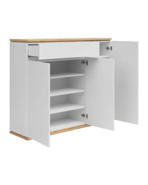 Cómoda Yamael 135 cm con 3 puertas y un cajón roble artisan/blanco
