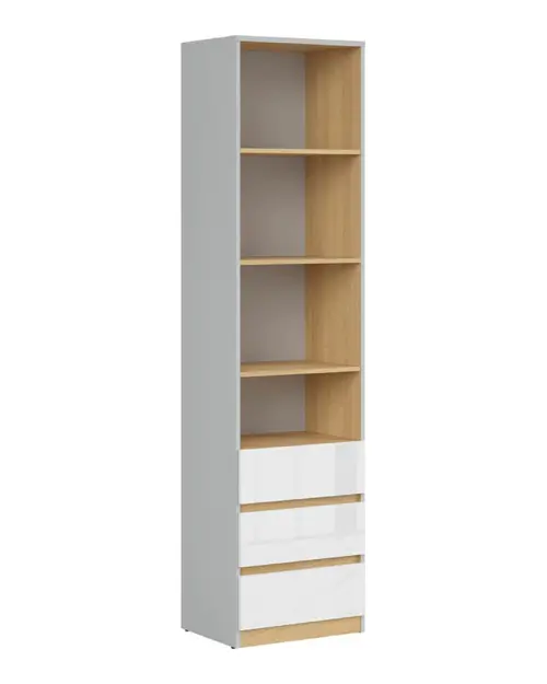 Estantería Nandu 50 cm con 3 cajones y 4 estantes gris claro/roble polaco
