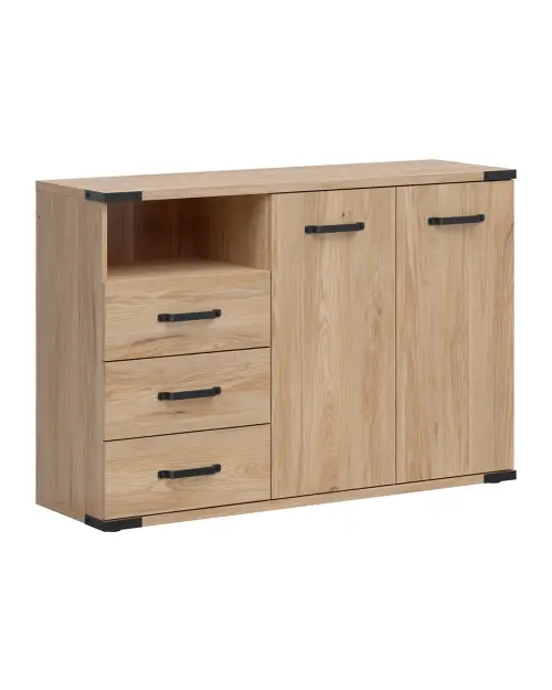 Cómoda Lara 130 cm con 2 puertas 3 cajones y estante fresno belarus