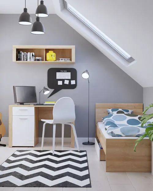 Escritorio Balder 120 cm con puertas y cajón roble riviera/blanco