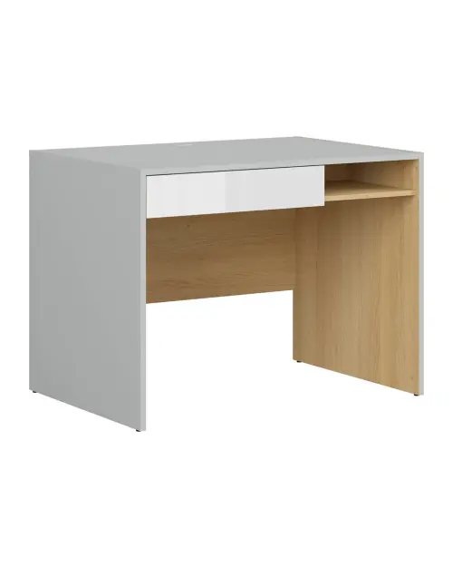 Escritorio Nandu 100 cm con cajón y estante gris/roble polaco