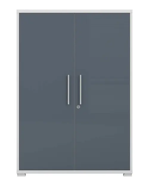 Шкаф Office Lux 79 см двухдверный на ключ светло-серый/графит стекло