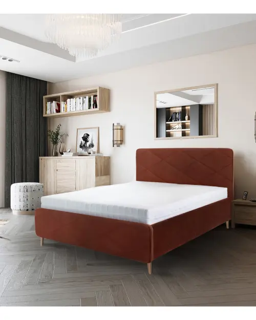 Upholstered bed Bondo 140x200 with storage and frame orange