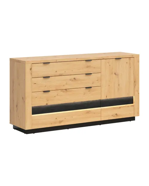 Cómoda Ostia 161 cm con puertas y 4 cajones roble artisan/roble negro