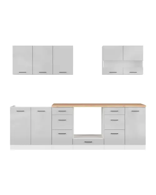 Zestaw kuchenny Junona Line 260 cm jasnoszary połysk z blatem