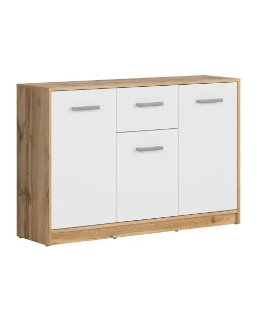 Cómoda Matos 119 cm con 3 puertas y un cajón roble wotan/blanco