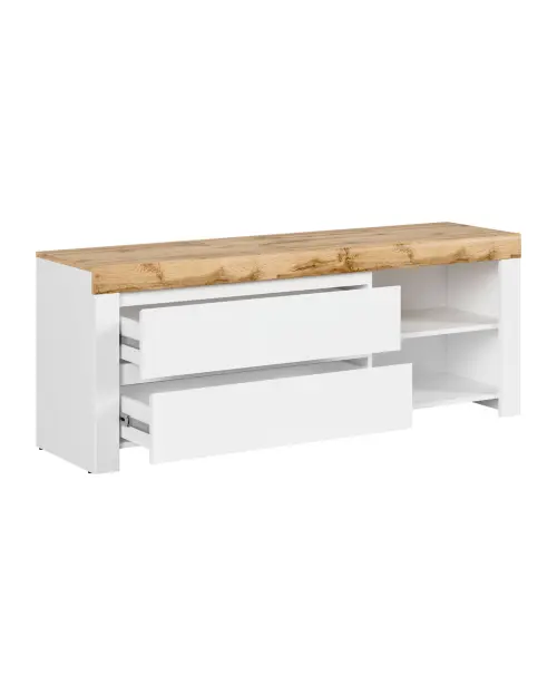 Mueble RTV Holten 156 cm con 2 cajones blanco brillo